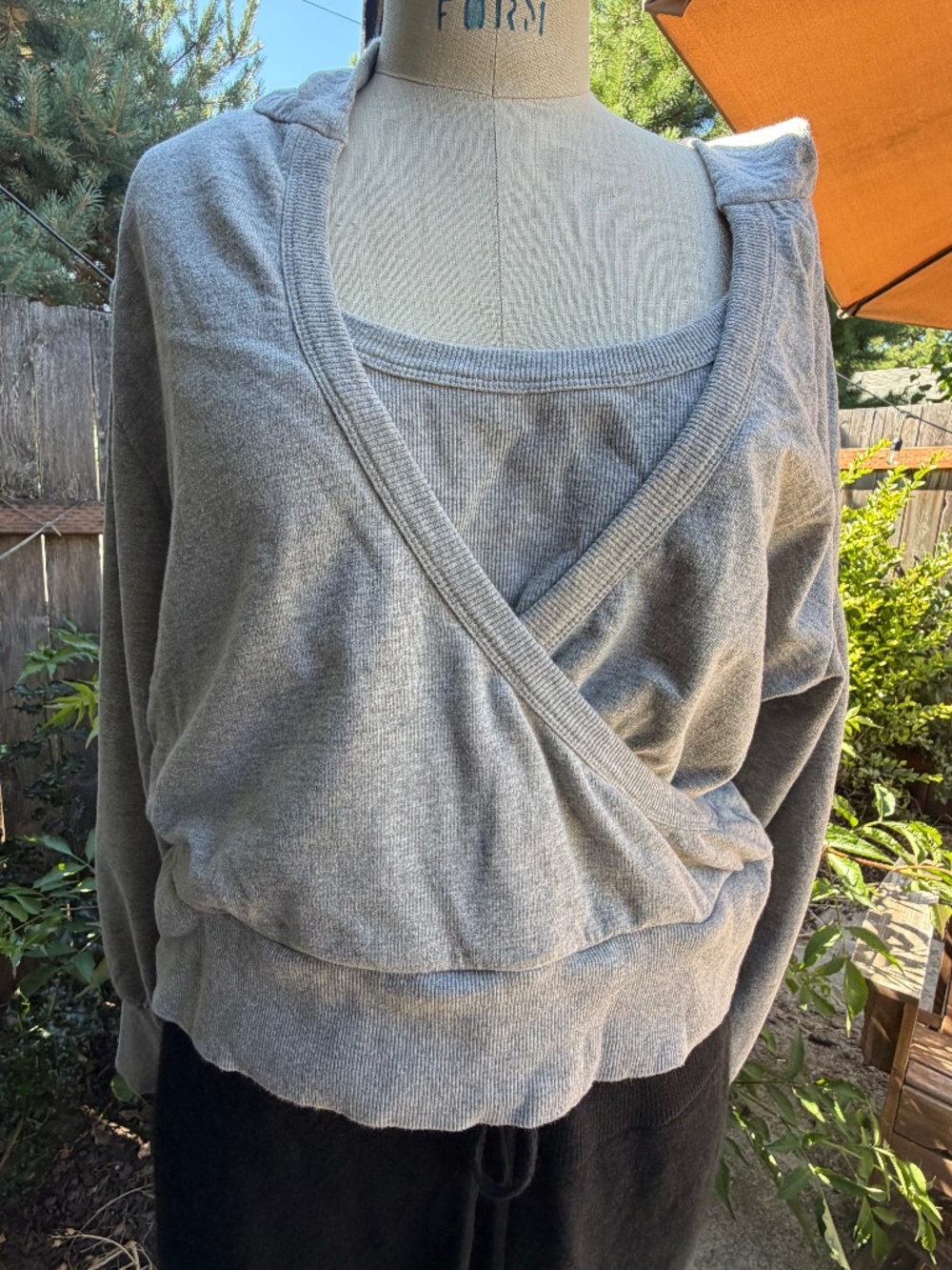 Porridge Layered Cut-Out Gray Hoodie Top